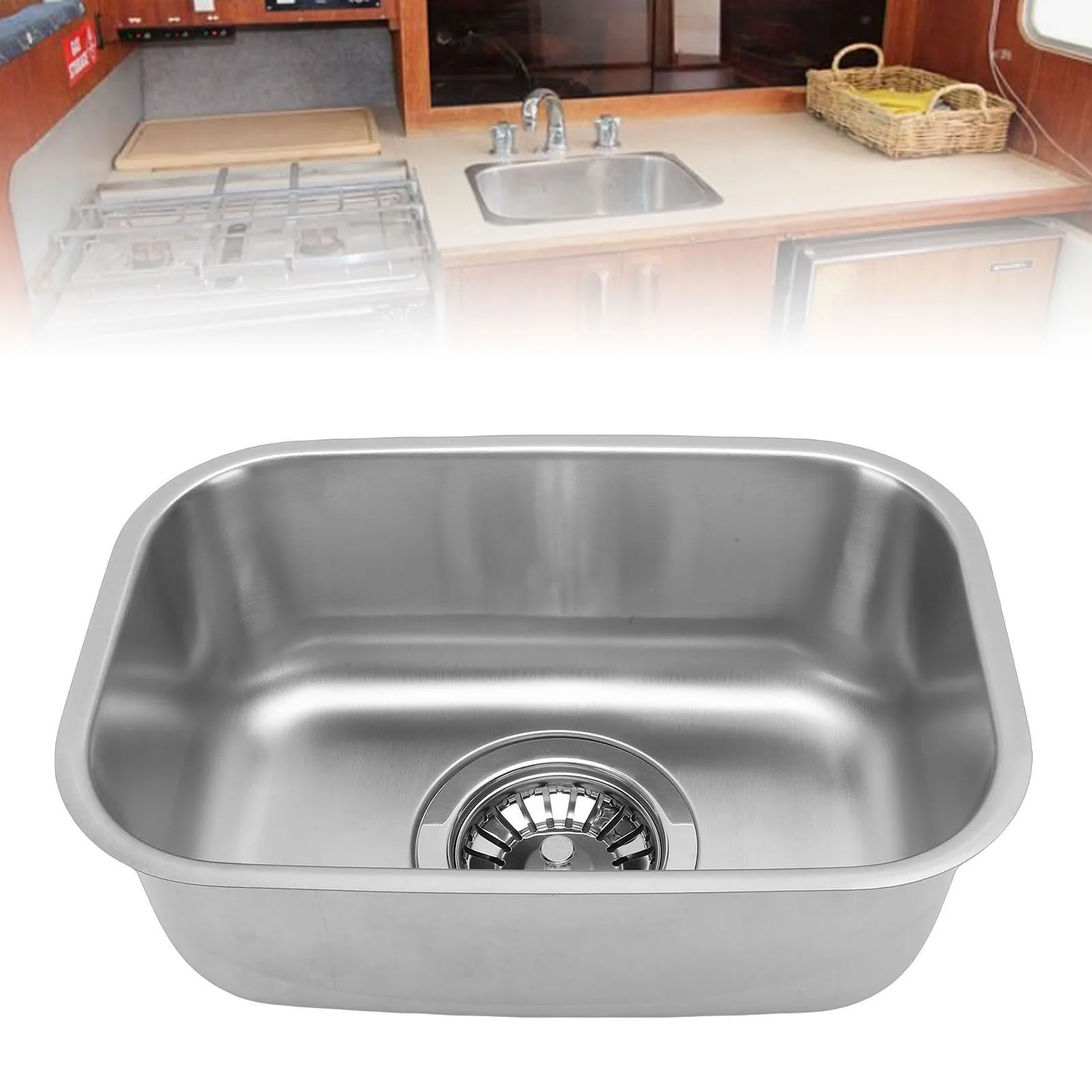 RV Sink Stainless Steel Mini Single Bowl RV Sink Wash Basin for Cars Boats RVs Yachts 12.6x8.66x4.72 in