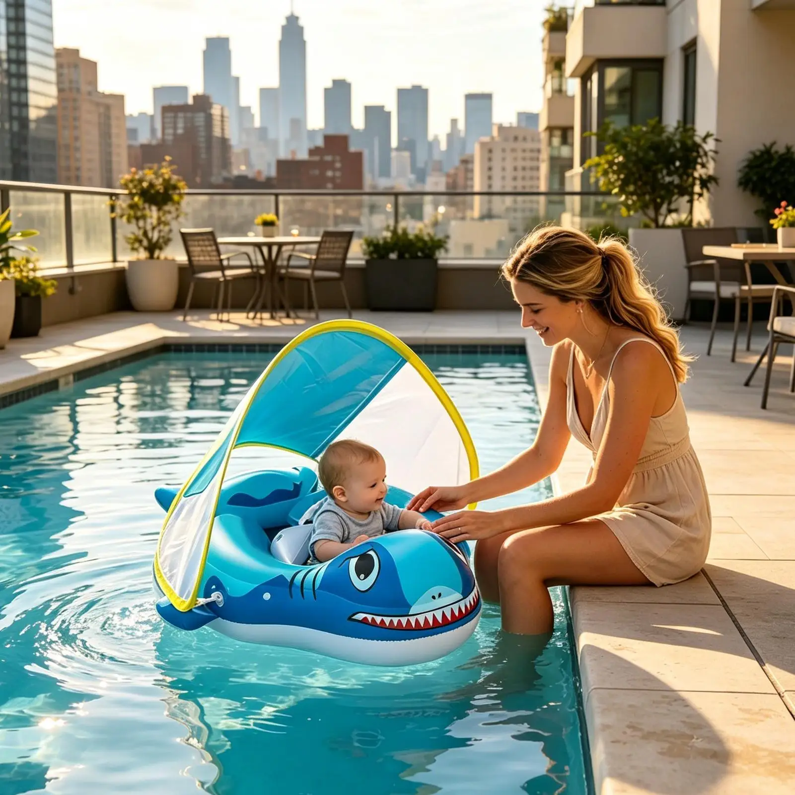 

Pool Floats Kids Inflatable Chair with Sun Canopy Floating Water Chair for Boys Girls Ages 6-48 Months Outdoor River Lake Party