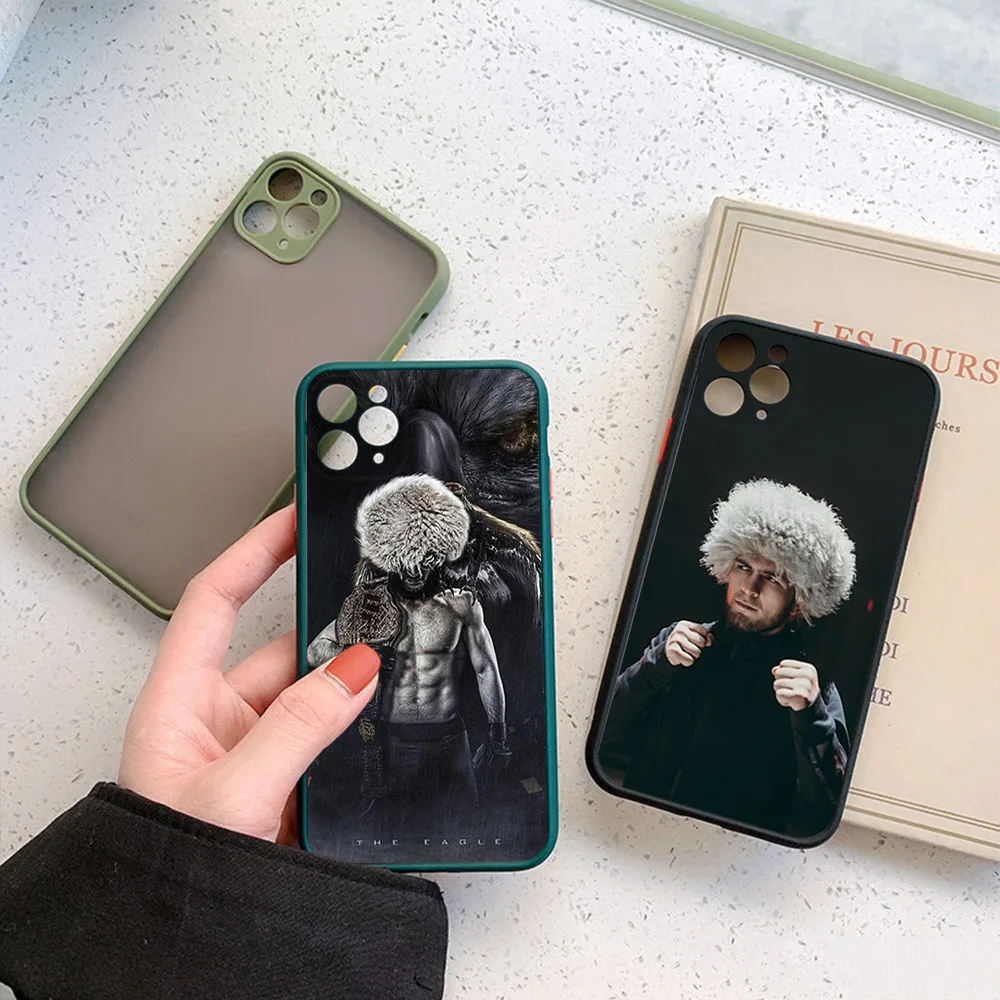 Frosted Translucent Phone Case For iPhone 16Pro 15 14 Pro Max 7 8 16 Plus 11 12 13 Mini X XSMax KHabib Nurmagomedov Black Cover