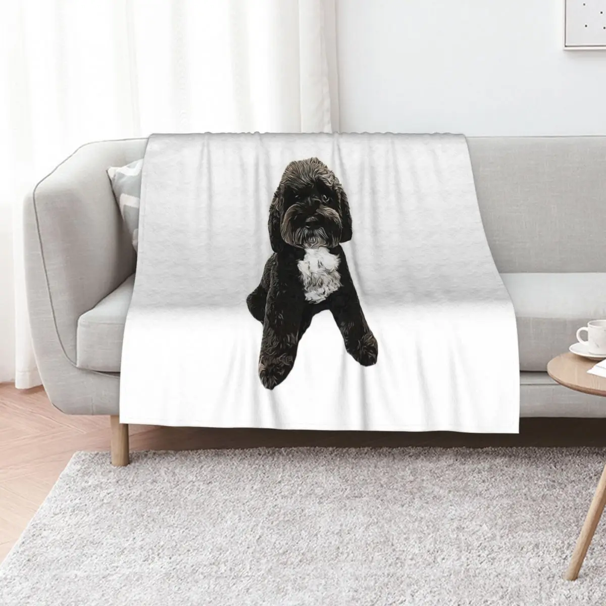Cockapoo Cavapoo Black with White Puppy Dog Throw Blanket Bed Fashionable Large Tourist Luxury Travel Baby Blankets