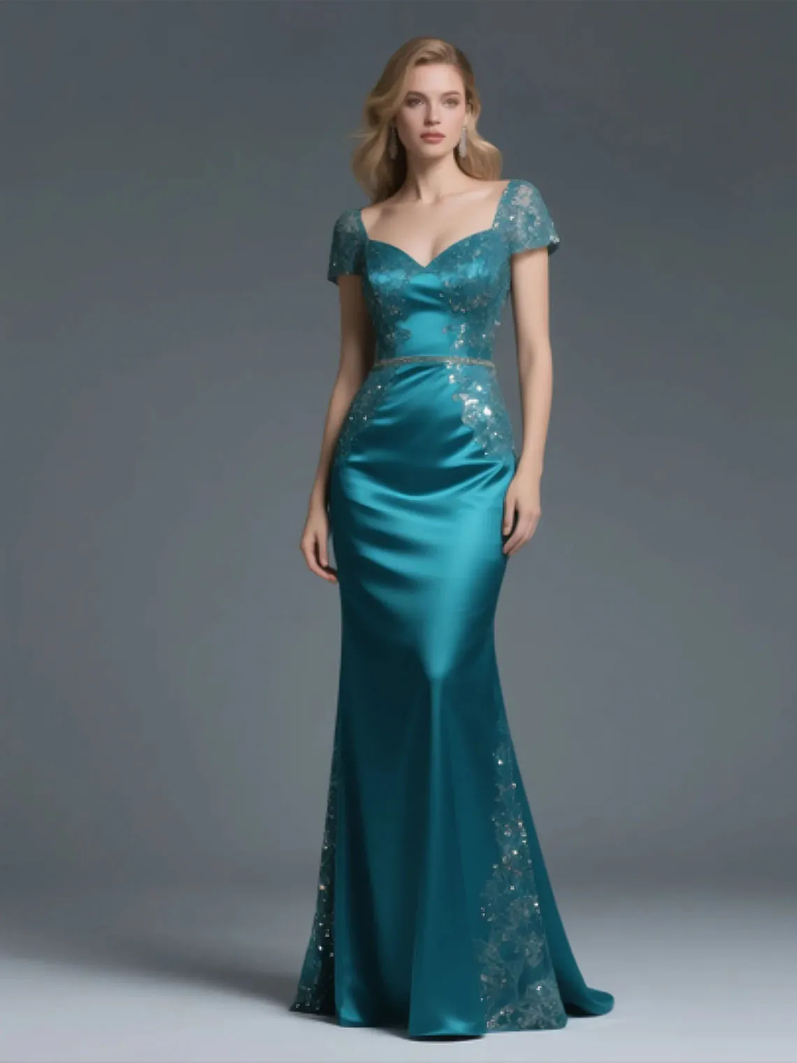 

Elegant Mermaid Mother of the Bride Dress Sparkle V Neck Short Sleeves Satin Appliques Wedding Guest Gown 2025 Free Customized