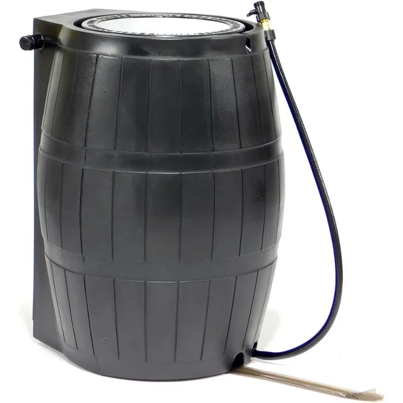 Raincatcher 4000، أسطوانة مياه المطر المسطحة الظهر، 50 جالون، أسود - حاوية تخزين مجموعة مياه الأمطار مع Spi جانبي