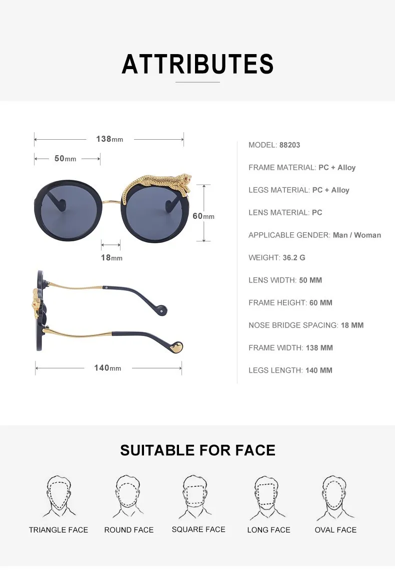 Runde Sonnenbrille Frauen Luxus Designer Kristall Leopard-Shaped Sun Gläser für Weibliche Mode Anti Blau Licht Brillen Damen – Detail 20