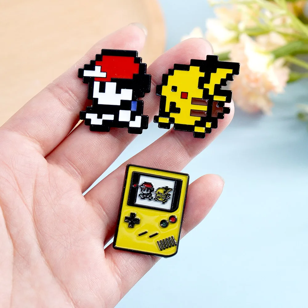 Retro Pixel Game Boy Ash Monster Enamel Pins Vintage Character Lapel Brooch Badge Metal Decor Pins For Backpack Gift