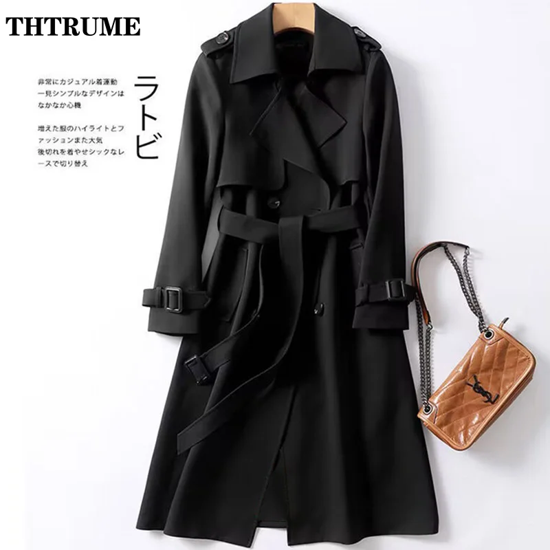 British Autumn Winter Jackets Fashion Women Long Sleeve Widebreaker Streetwear Midi Coats Elegant Casual Office Lady Slim Coat