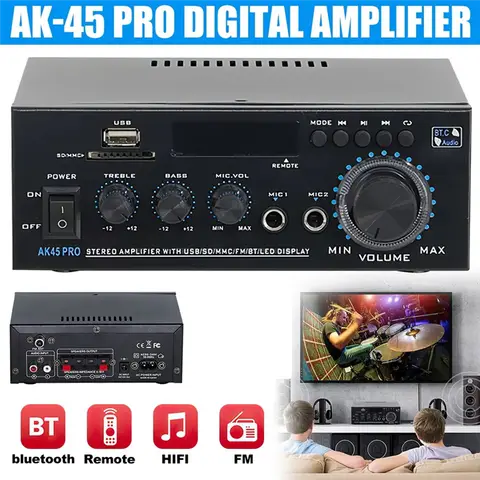 A73E-Ak45pro 디지털 앰프 홈 시어터 채널 2.0 블루투스 스테레오 Hifi 오디오 사운드 앰프 자동차 가라오케 EU 플러그