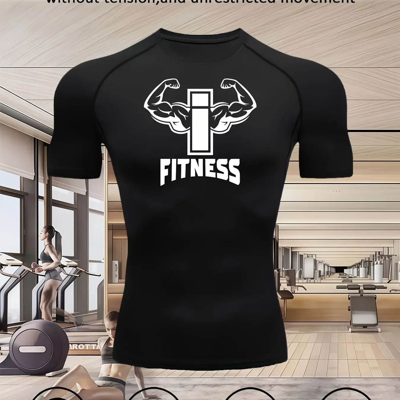 Men's all season short sleeved shirt, quick drying high elasticity, fitness print, suitable for fitness, sports, gymnastics