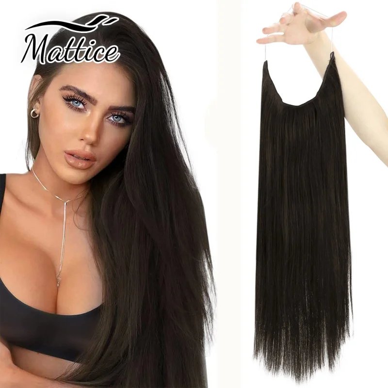 Fish Line Hair Extensions Real Hair Clip in Hair Extension Invisible Wire Natural Hair Clips 12-26Inch Hair Weft Hair Extension