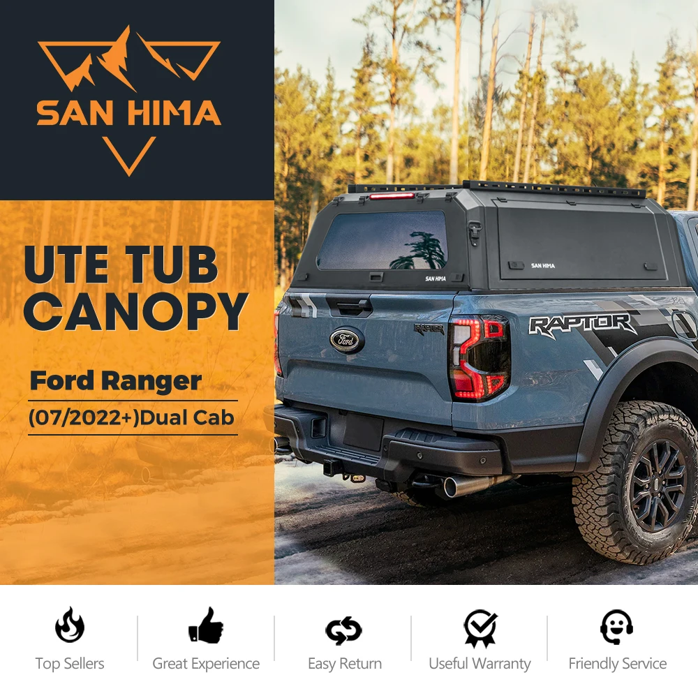 

SAN HIMA 4x4 Waterproof Aluminum Alloy Steel Pickup Hardtop Topper Truck Ute Tub Canopy for Ford Next-Gen Ranger 2007-2022