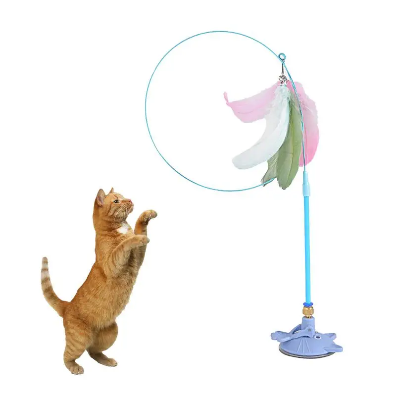 Self Play Cat Toys Interactive Feather Wand With Suction Cup Portable Pet Toys For Indoor Cats Cute Kitten Toys For Relaxing