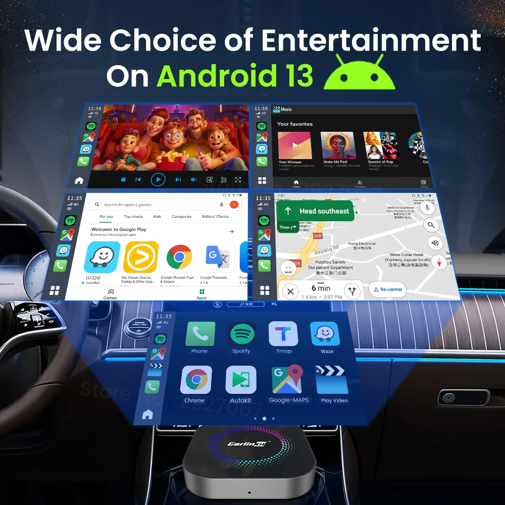 CarlinKit CarPlay Ai Box S2F Android 13 Car TV Box SM6225 128G 64GB Wireless Android Auto Car Play محول 4G LTE لـ YT Netflix