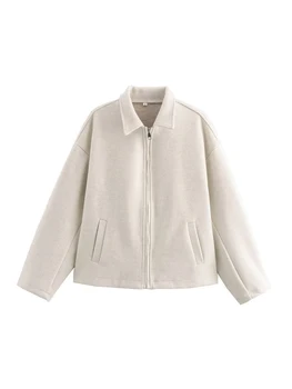 Women's Woolen Zipper Jacket Elegant Lapel Long Sleeve Blazer Thick Warm Short Coats Vintage Autumn Winter Streetwear Outerwear 10