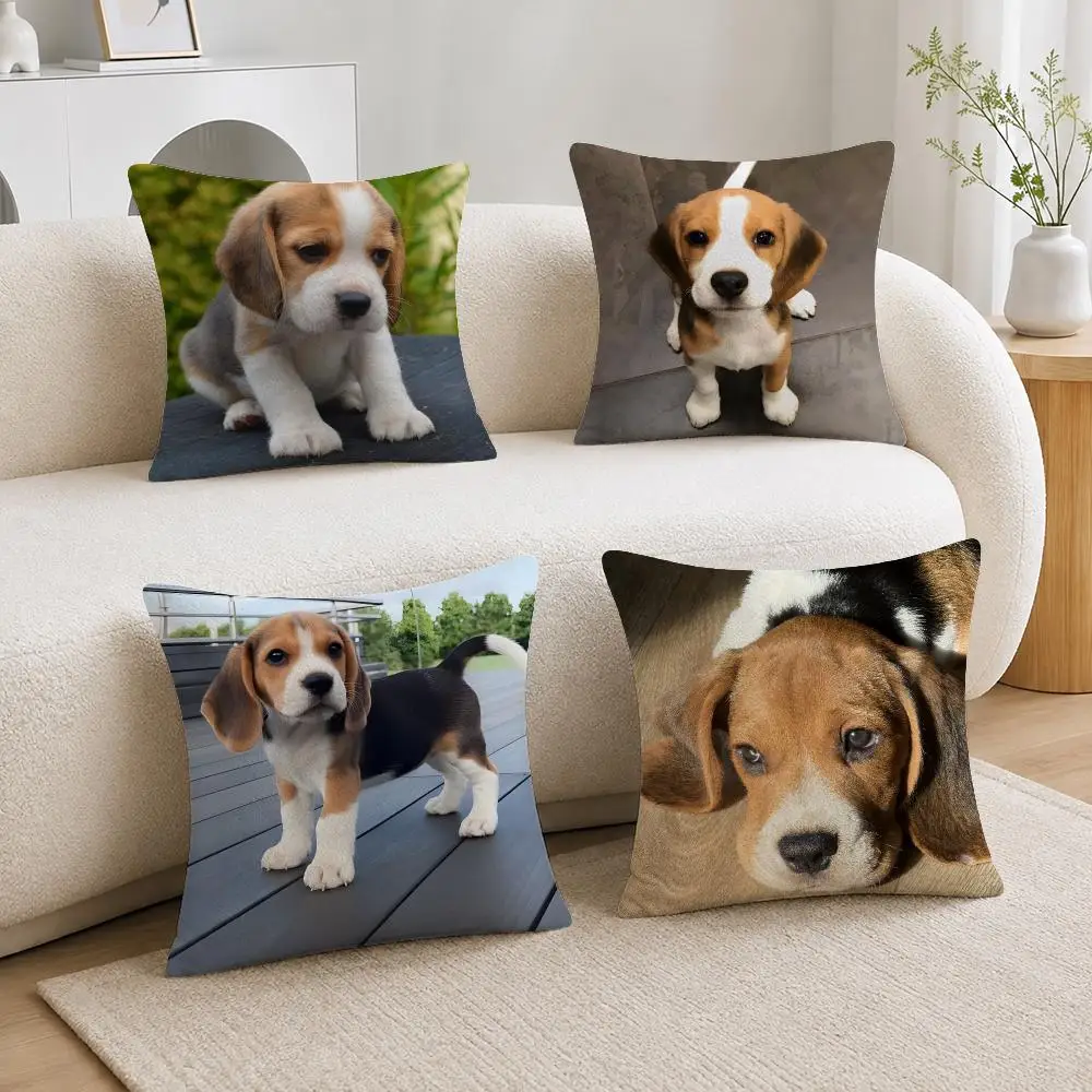 Pattern Beagle Illustration Cushion Cover Soft Plush Cushion Covers Fluffy Throw Pillow Cases for Sofa Bedroom Home Decor