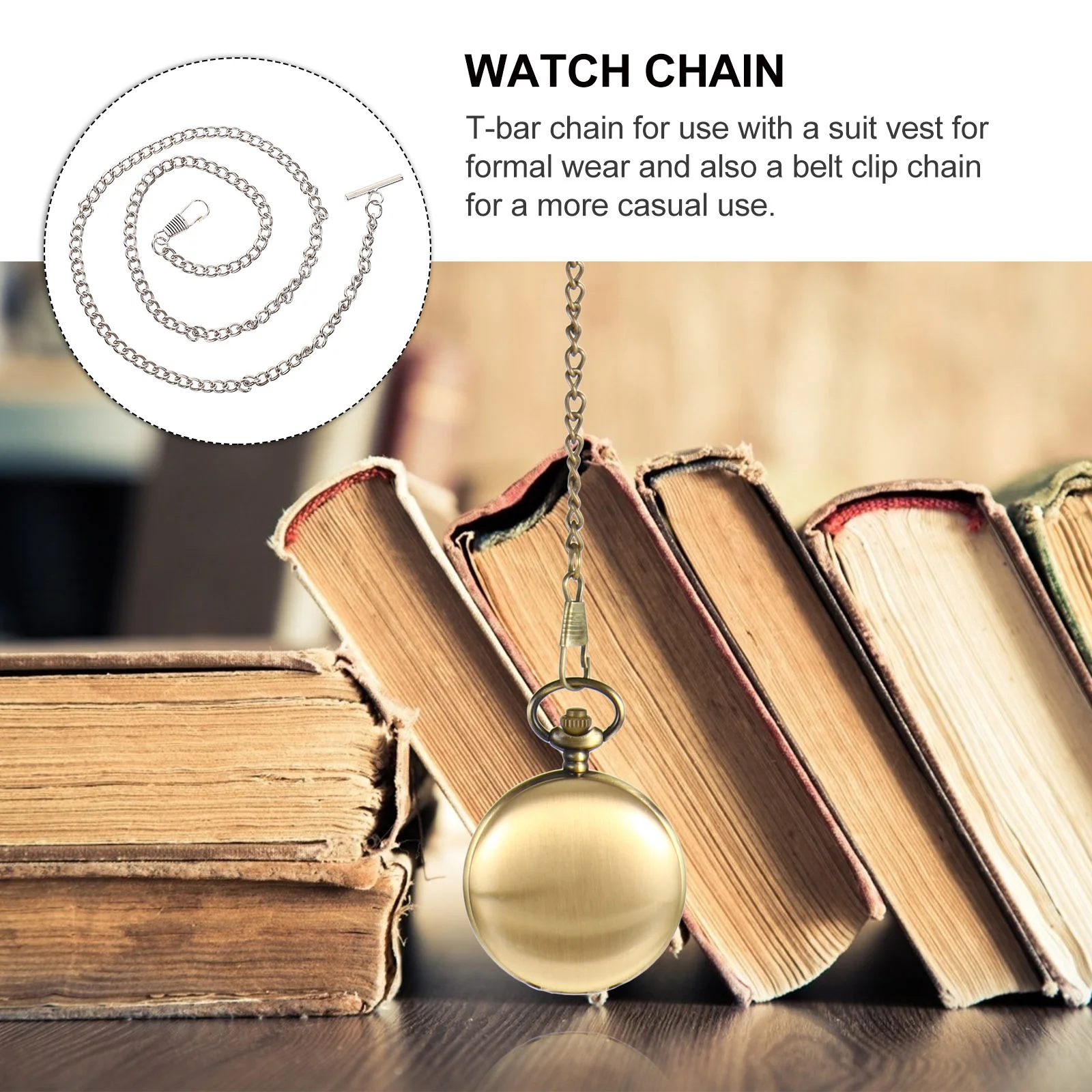 65cm Decent Metal Pocket Watch Chains Vintage T-bar Buckle Jeans Belt Chains for Men Women (Golden) metal watch chain