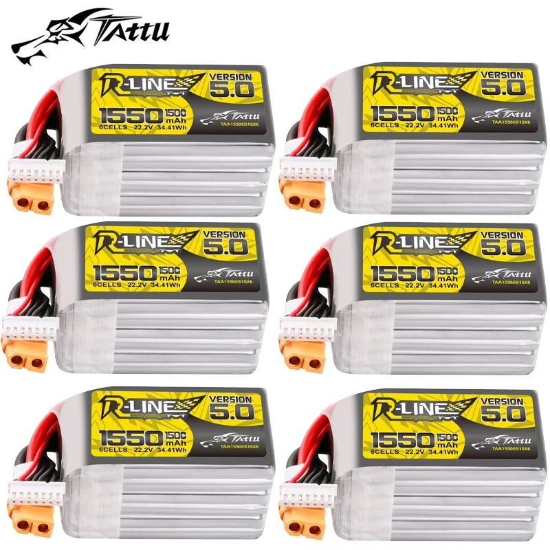 TATTU-R-LINE 5.0 22.2V 1550mAh 150C LiPo Battery For RC Helicopter Quadcopter FPV Racing Drone Parts With XT60 Plug 6S Battery