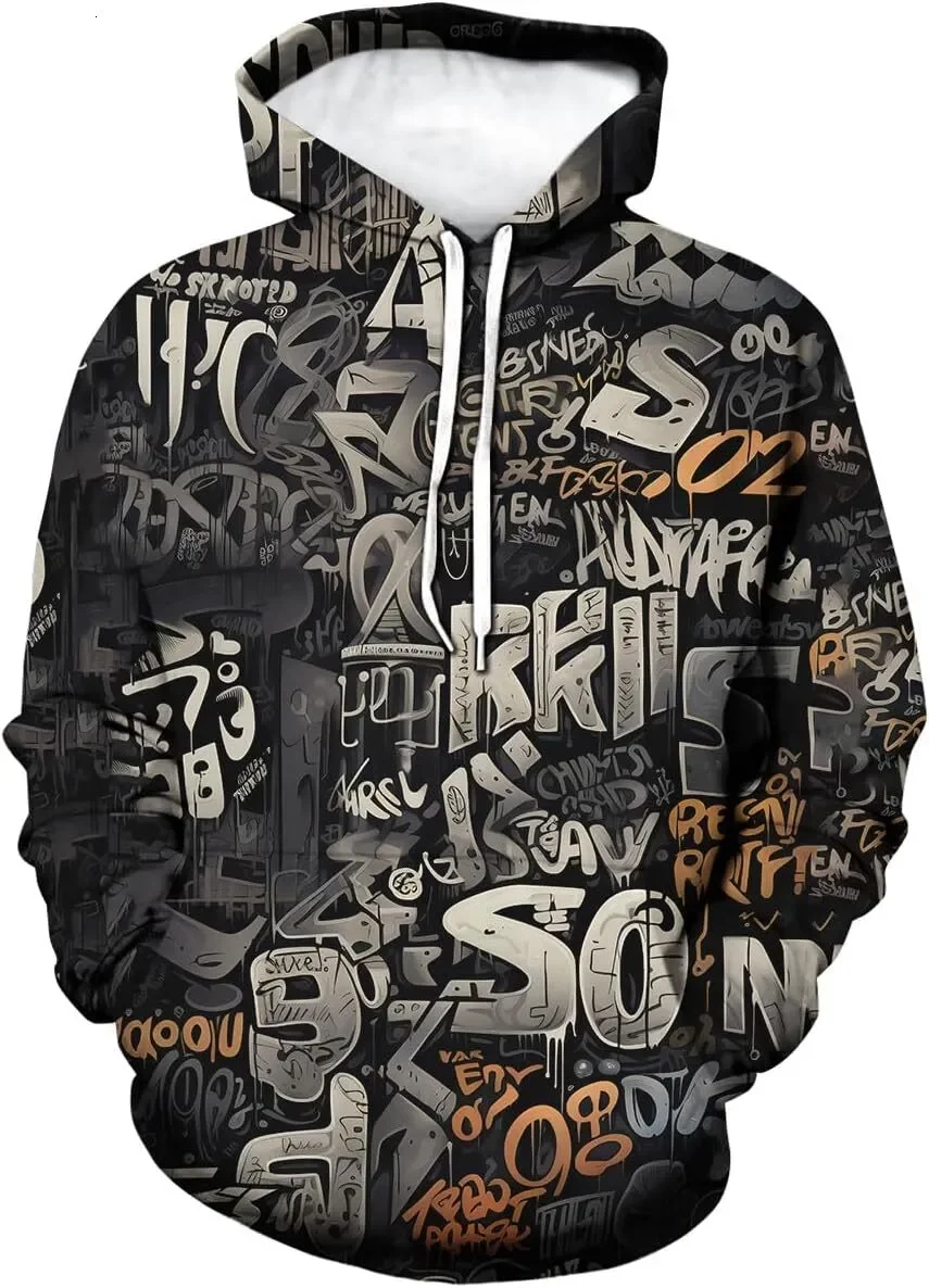 

New Colorful Graffiti Letter Graphic Hoodies For Men Women Novelty 3D Print Hip-Hop Sweatshirt Pullover Streetwear Men's Clothes