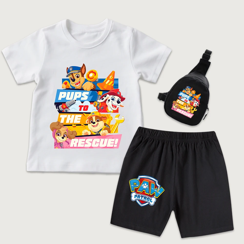 

Комплект одежды для мальчиков с принтом персонажей мультфильма PAW Patrol, футболка с короткими рукавами, шорты, мини-рюкзак, летняя одежда