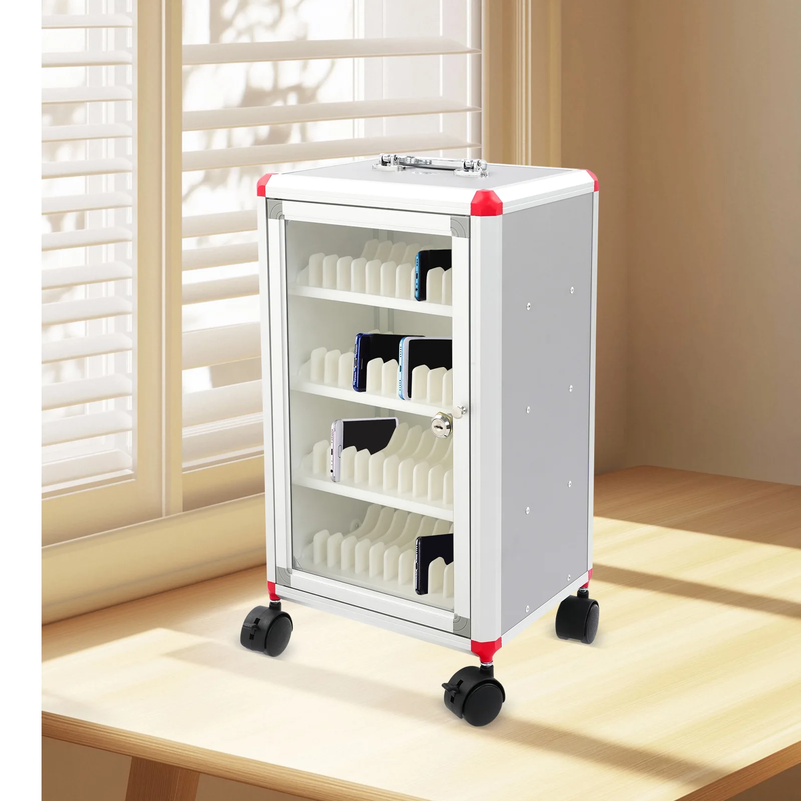 خزانة هاتف آمنة ذات سعة كبيرة، قفل باب يعمل بمفتاح + فتحات مرقمة (سهلة التعرف)، فواصل PVC (مضادة للخدش) #5