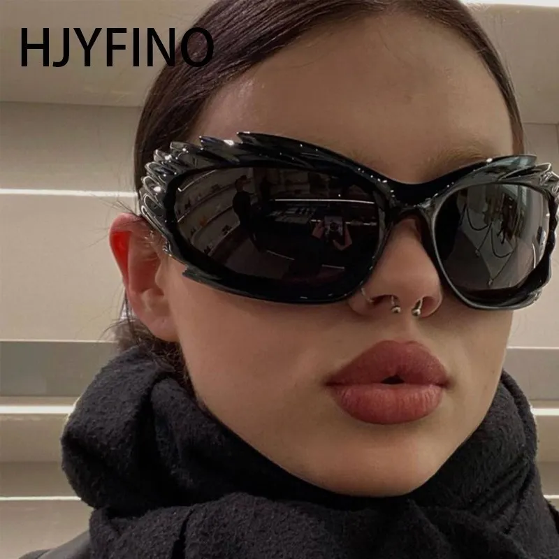 Spike Rectangle Sunglasses Women Vintage Luxury Brand Design Fashion Hip Hop Punk Wrap Around Sun Glasses Men Y2K Sports Shades