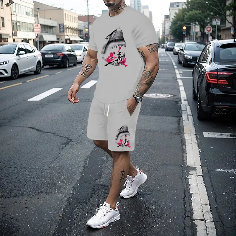 

Men's Gym Sports Set Men's Summer Basketball Sports Set O-neck T-shirt Shorts Sports Slow Running Men's 3D Printing