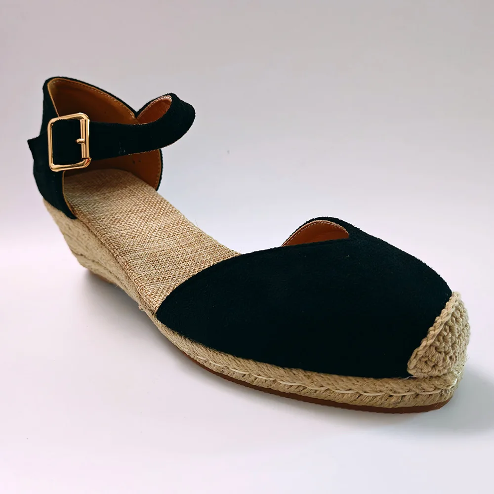Women's Wedge Espadrille Sandals Platform Wedges Elegant Ladies Summer Casual Wear Black Heels 5.5cm Plus Size 42 D917
