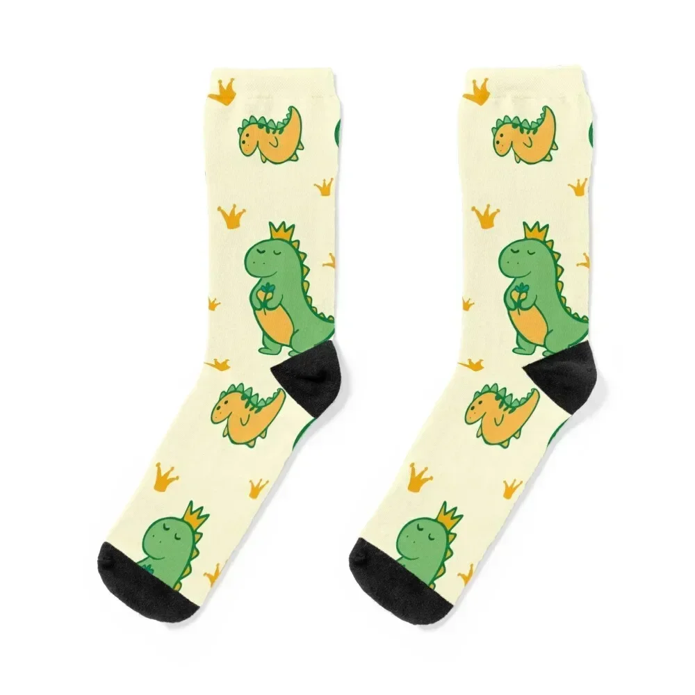 

Seamless pattern with green and orange dinosaurs and crowns Socks essential ankle kawaii Socks Woman Men's