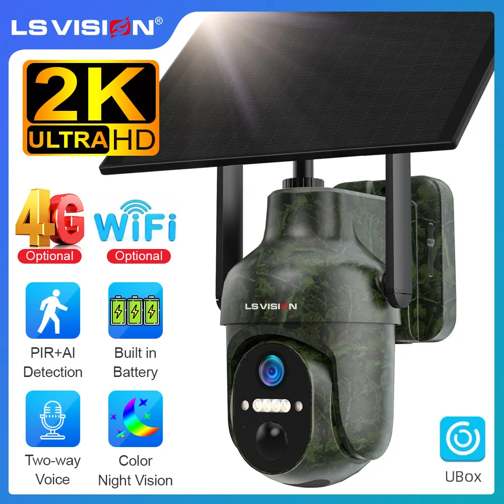 

LS VISION 4G Solar Security Camera Outdoor 4MP WiFi Human/Animal Detection IP66 Waterproof Hunting Camera with 2K Live Streaming