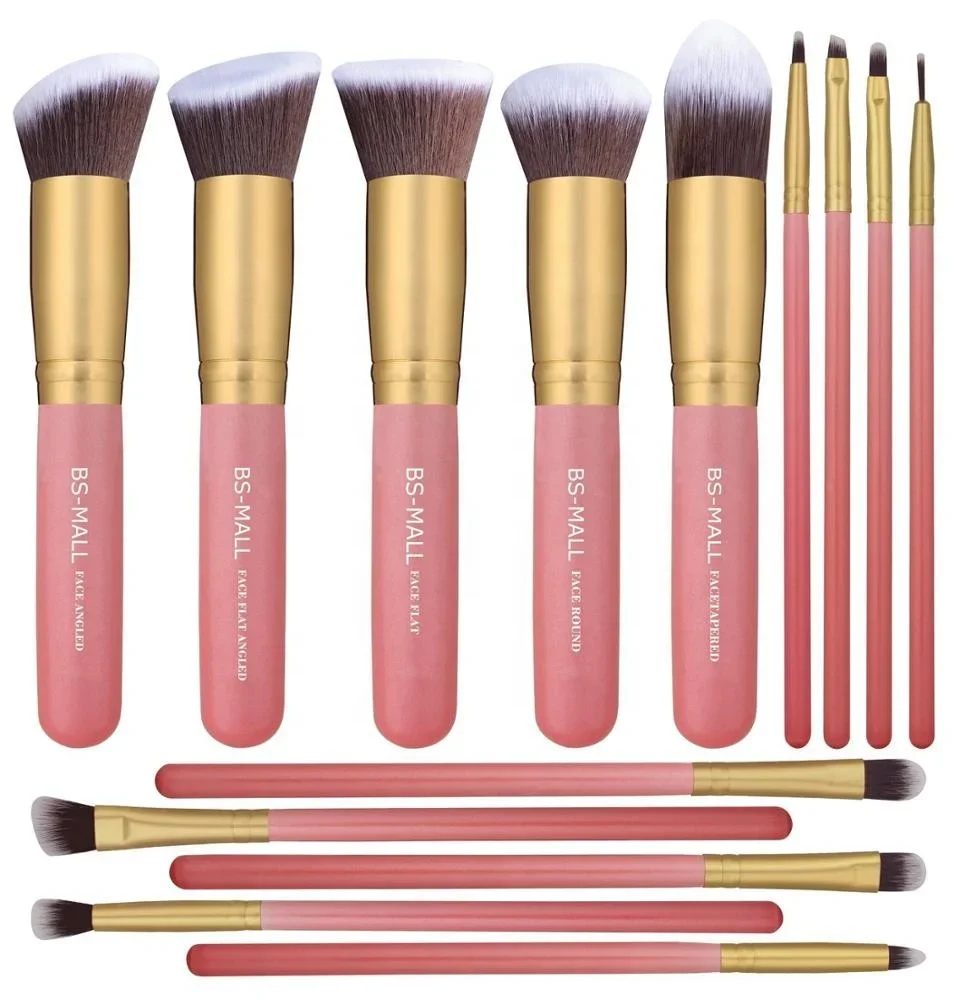 

# Hot Wholesale BS-MALL 14PCS Pink Makeup Brush Premium Synthetic Kabuki OEM Available Makeup Brushes Set