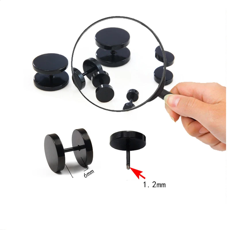 5 Pairs Unisex Punk Stylish Black Stainless Steel Round Barbell Stud Earrings Set for Men Women Everyday Wear Size 4/6/8/10/12mm