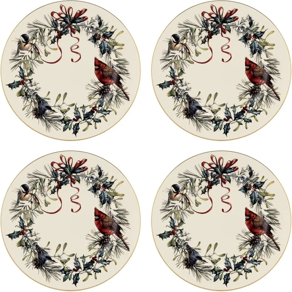 

897093 Winter Greetings Dinnerware Salad Plates, Set of 4, Red & Green, Christmas, Holiday Hosting
