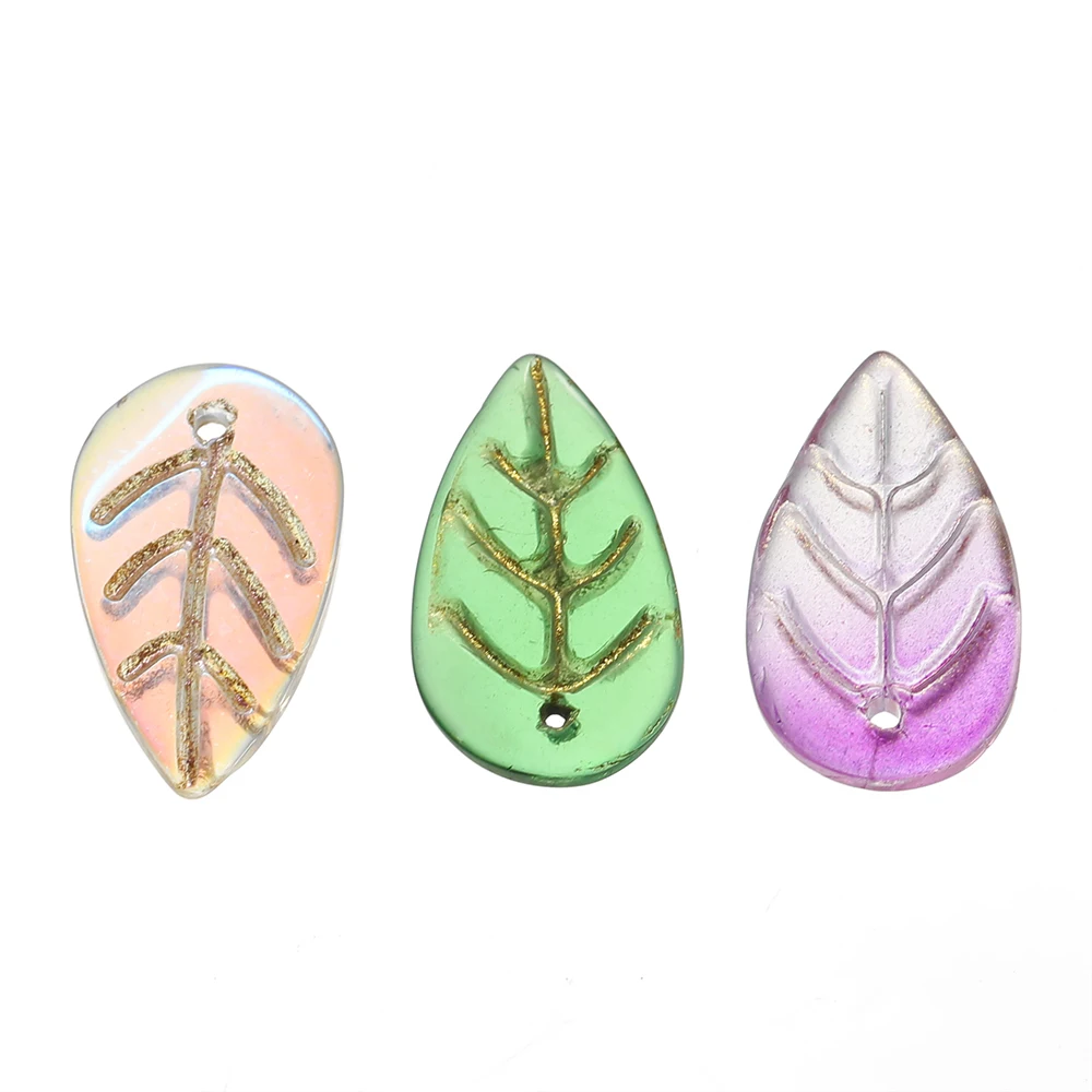 10 30pcs/lot Gradient Leaf Shaped Glass Pendant Beads Transparent Spacer Beads For DIY Bracelet Necklace Making Accessories