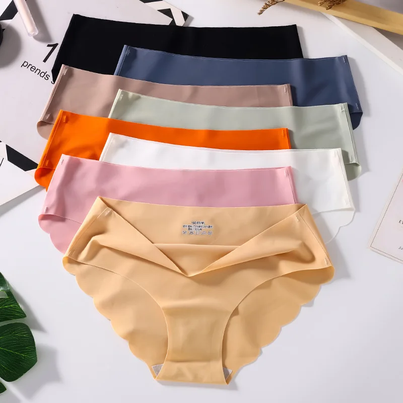 4PCS/Set Seamless Silk Briefs Panties For Women Mid Waist Comfortable Girl Silk Panty Female Underpants Woman Lingerie M-XL