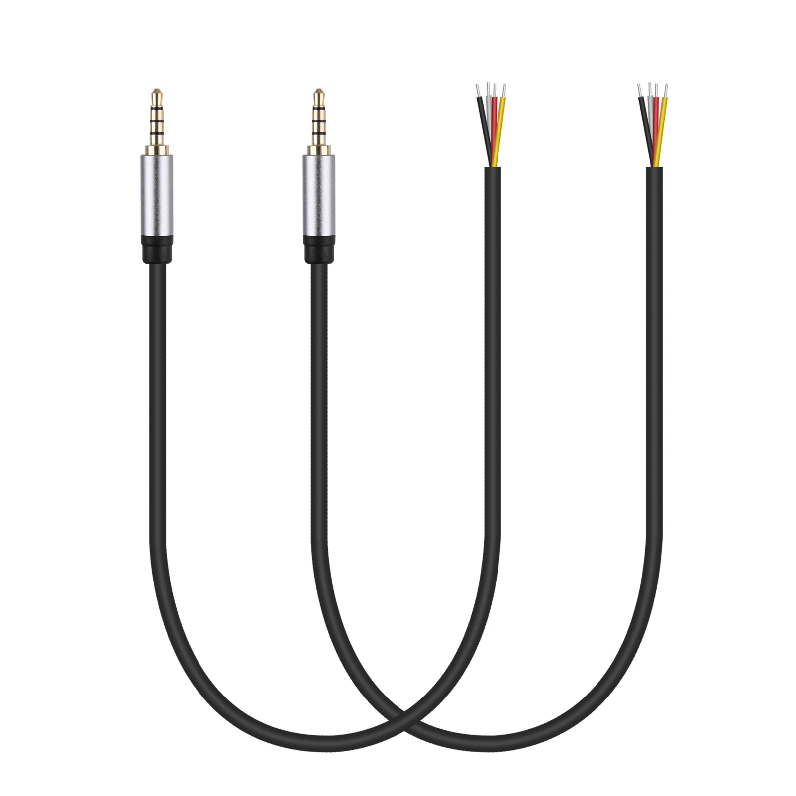 2-Pack 3.5mm Male Plug to Bare Wire Open End TRRS 4 Pole Stereo 1/8