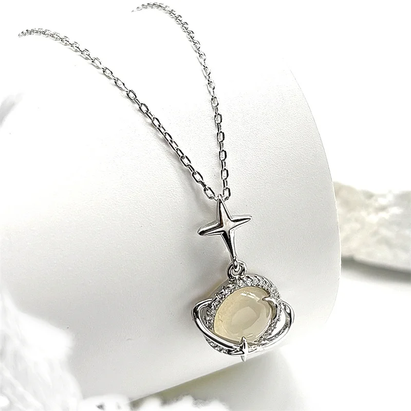 925 Sterling Silver Moon Star Choker Women Men Saturn Planet Moonstone Chic Charm Wedding Bride Clavicle Chain Jewelry Gifts