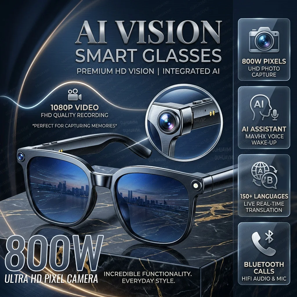 

AI Travel Business Smart Glasses 1080P Camera Glasses Video Recording & Photo Taking 140+ Language Real-Time Translation Glasses