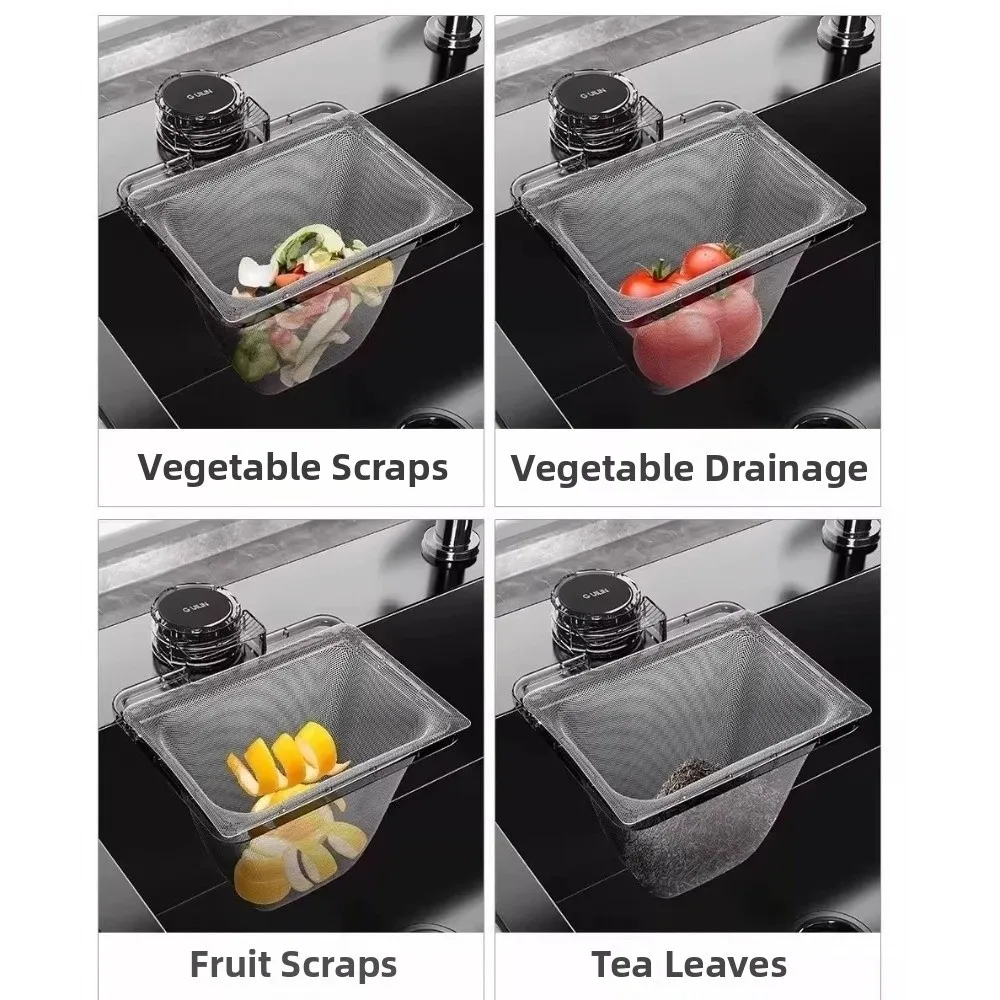 Suction Cup Kitchen Sink Filter Anti Clogging Multi-Purpose Sink Drainage Basket Fine Mesh Easy Clean Hanging Net Frame