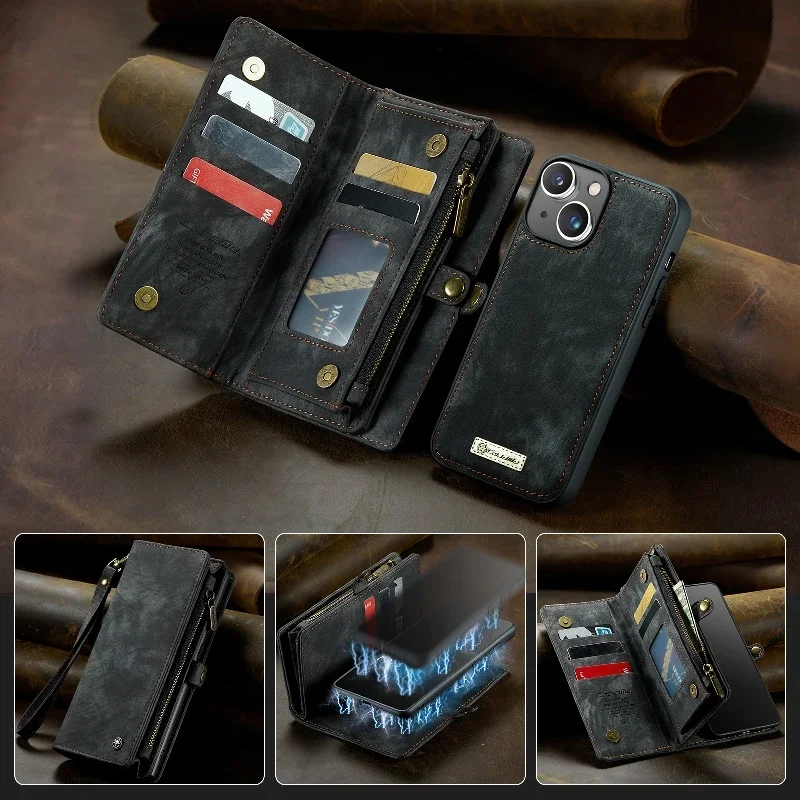 

Multi Functional Wallet Case with Detachable Flip Phone Cover for iPhone 17Air 16 15 14 13 12 11 Pro Max 6 7 8 Plus XR XS Max SE