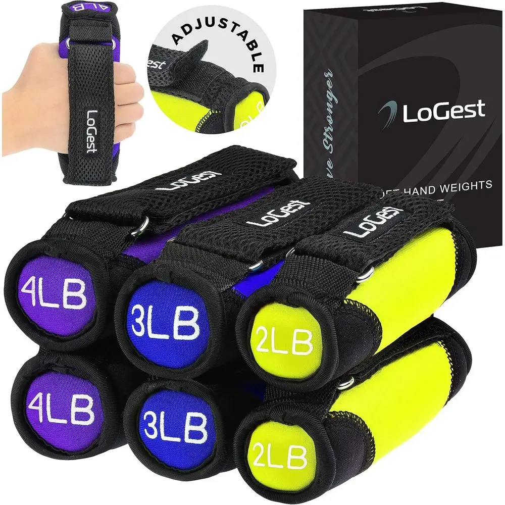 

Adjustable Neoprene Dumbbells Set - 1 to 4 LB in Red, Yellow, Blue - Velcro Straps for Exercise, Walking, and Yoga