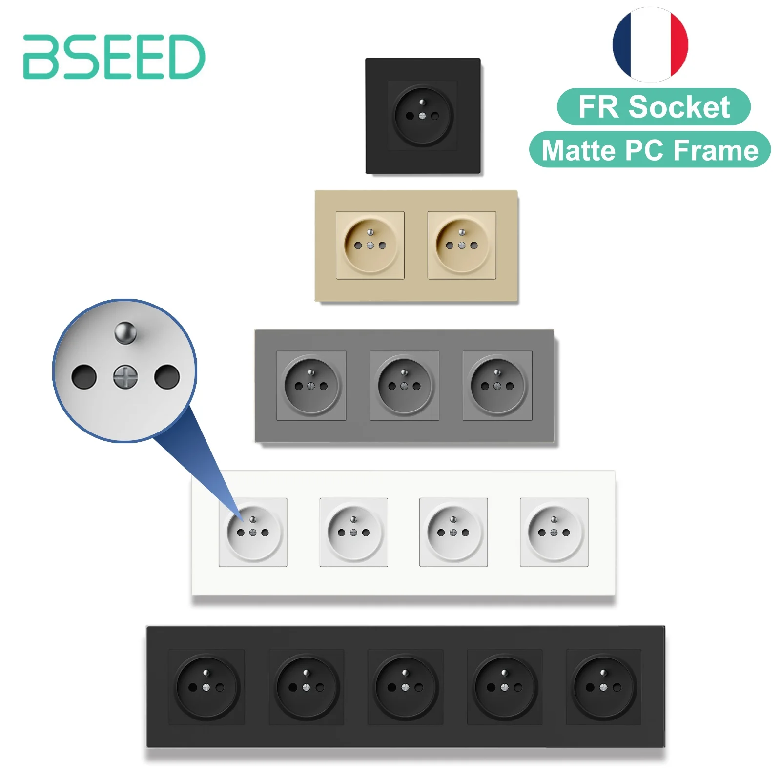 

Французская розетка Bseed, 16A, 4 цвета, электрическая настенная розетка, закаленная пластиковая рамка, электрическая розетка для улучшения дома, FR розетка