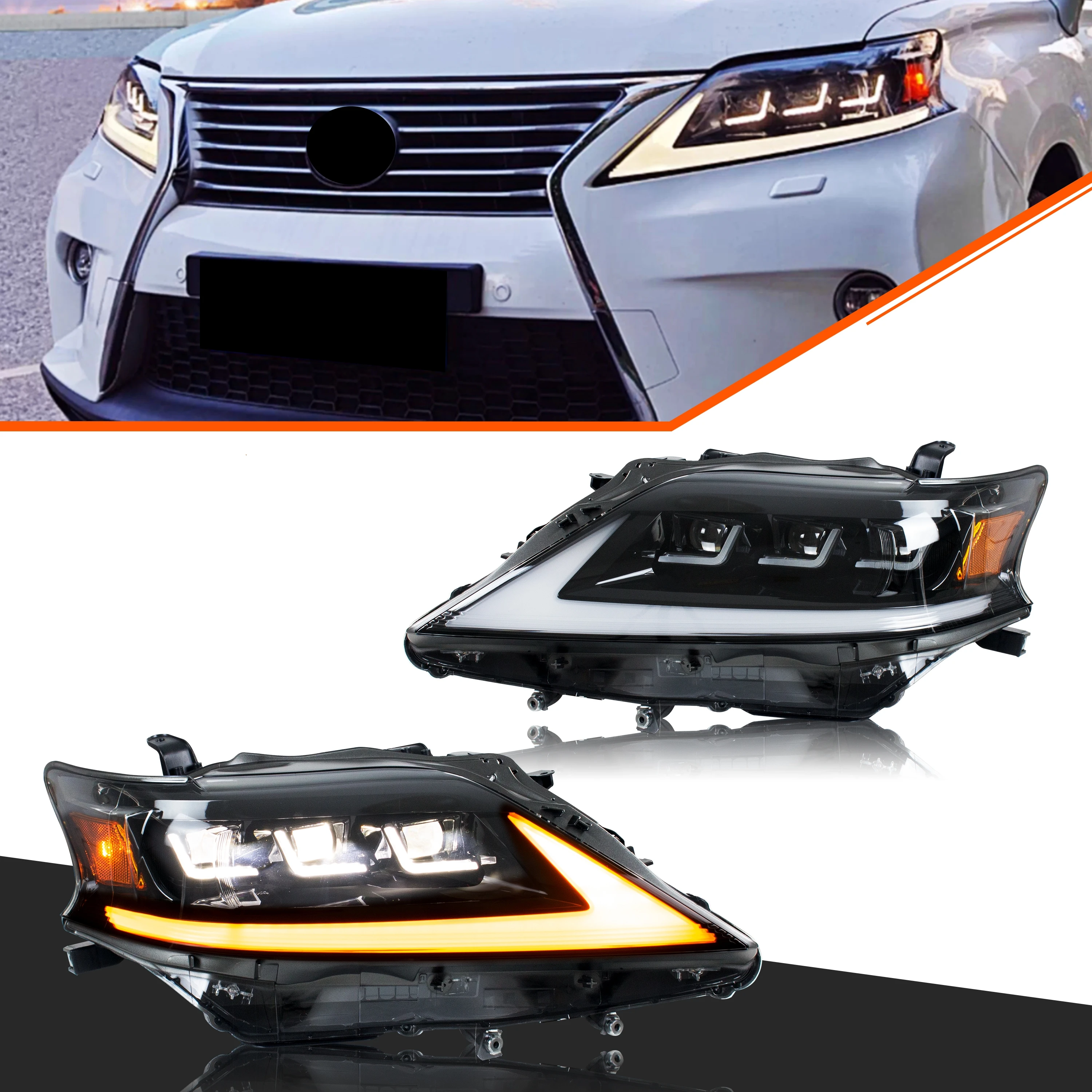 

LED Headlights for Lexus RX350 RX450h 2010-2015 F-Sport DRL Triple Projectors Sequential Turn Signal Front Lamps Assembly