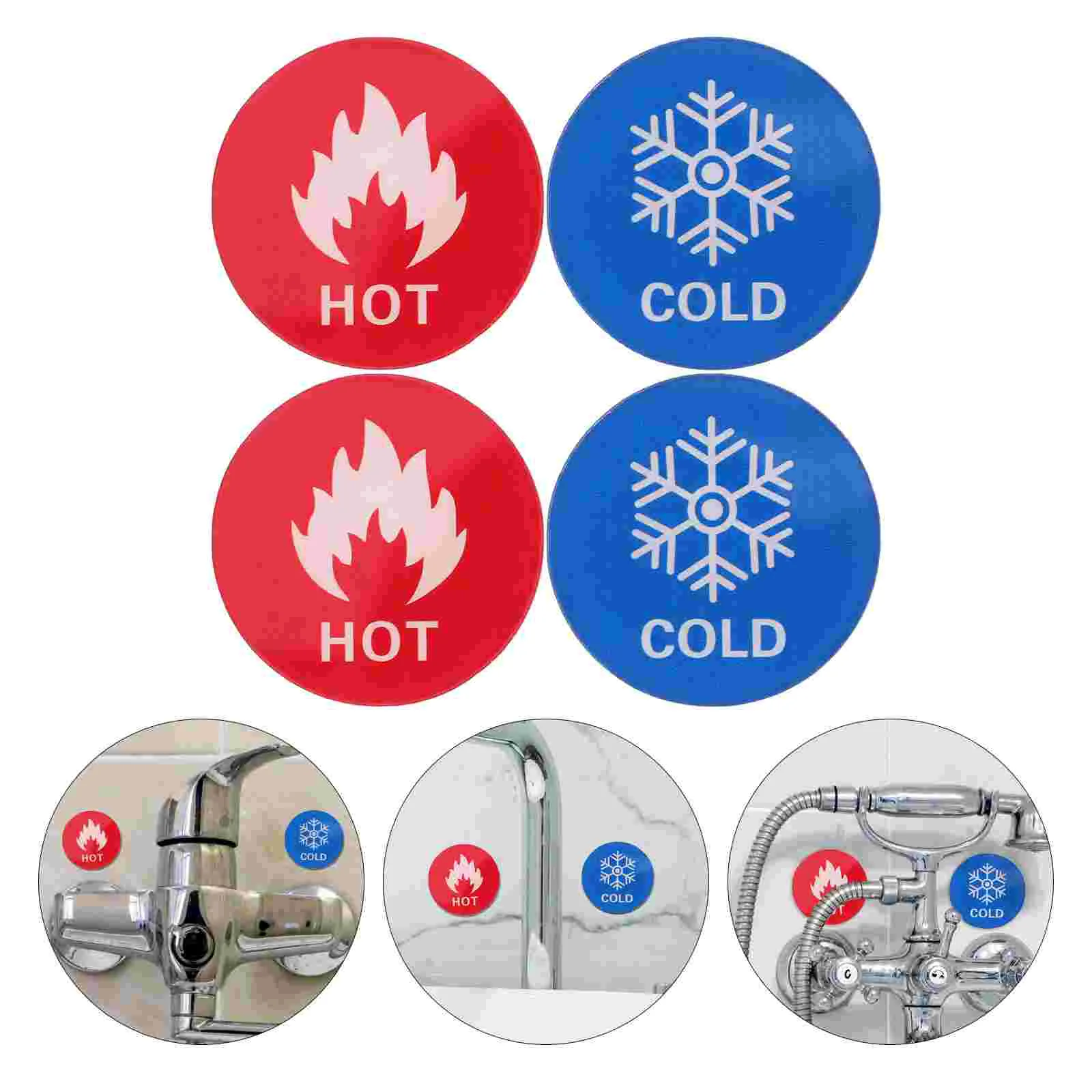 

6 Pairs Taps Hot and Cold Water Labels Hand Wash Only Sign Stick Heater Ice Stickers Bathtub Indicator