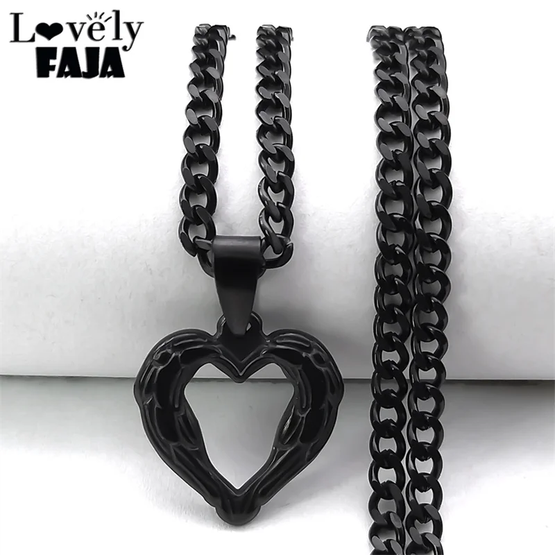 

Gothic Heart Pendant Necklace Women Men Stainless Steel Black Color Chain Necklaces Jewelry Gift collares aesthethic NBB22-4S03