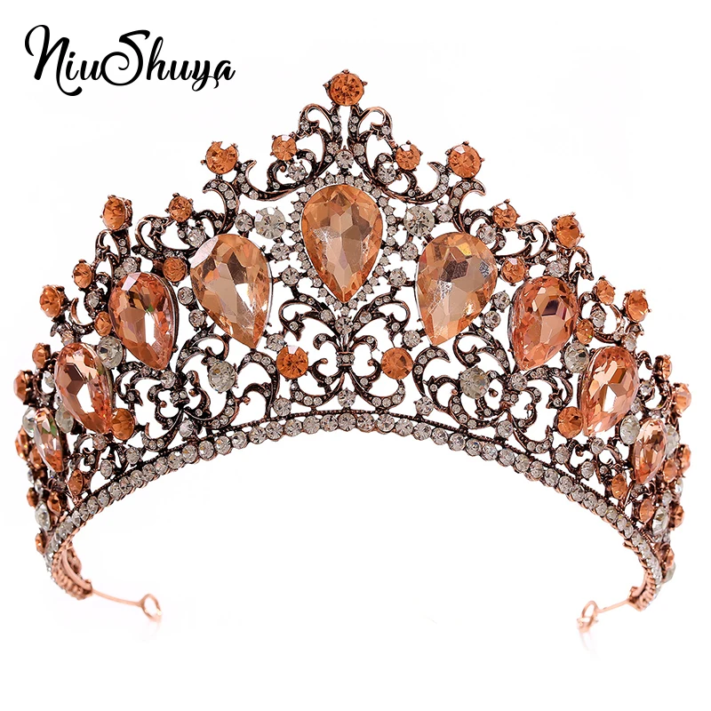

NiuShuya Luxury Big Water Drop Hair Crown Bride Wedding Dress Headdress Baroque Party Stage Show Tiaras Hair Accessories
