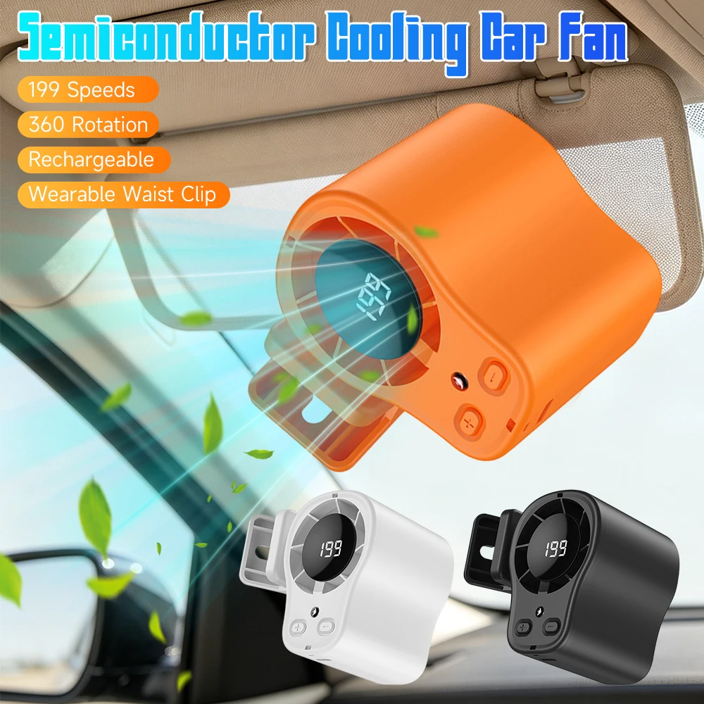 Car Clip on Fan 199 Speeds 360° Rotation Mini Small Personal Desk Fan Semi-Cooling Technology for Outdoor Work Camping Travel