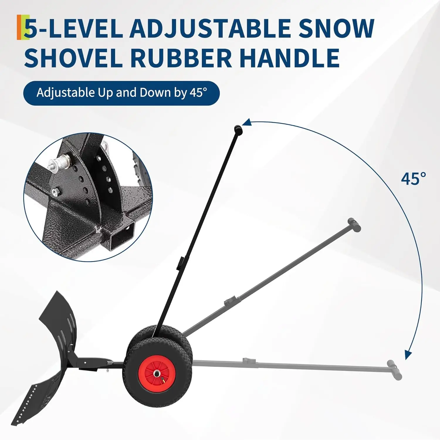 Heavy Duty Snow Shovel with Wheels, Carbon Steel Blade w/ Adjustable Ergonomic Handle for Driveway & Pavement Clearing