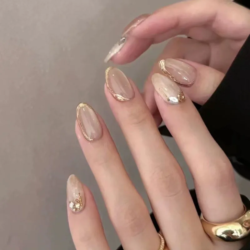 

Роскошные накладные ногти ручной работы, короткие, овальные, с дизайном «кошачий глаз», искусственные ногти, миндалевидные, акриловые, с полным покрытием, 3D-эффект