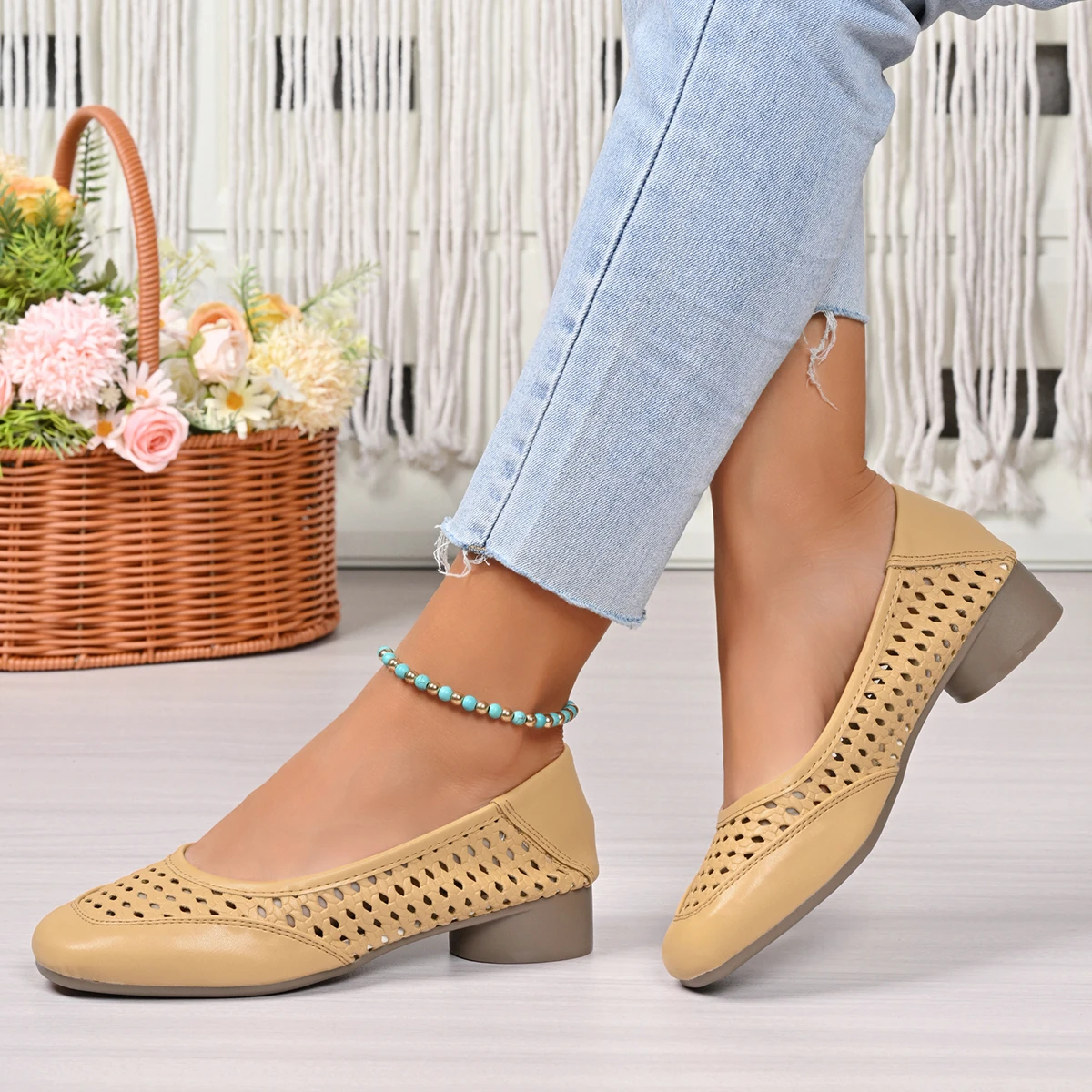 Summer Cutout Flat Pumps Non-s - Leather Work Women Shoes 评论和价格