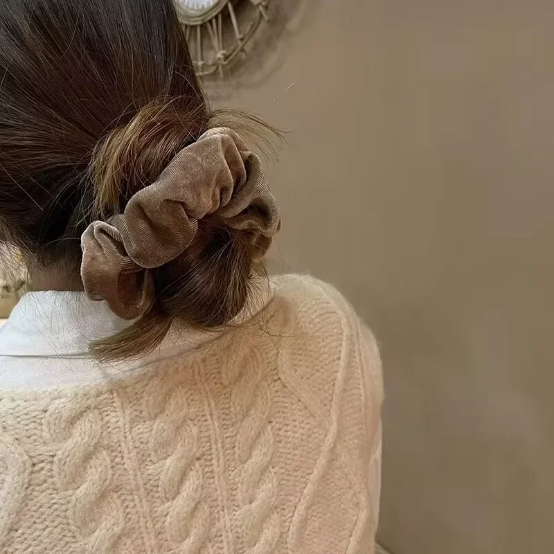 Inverno de pelúcia macio cor sólida scrunchie para mulheres meninas vintage elasticidade faixas de borracha laços rabo de cavalo faixas de cabelo