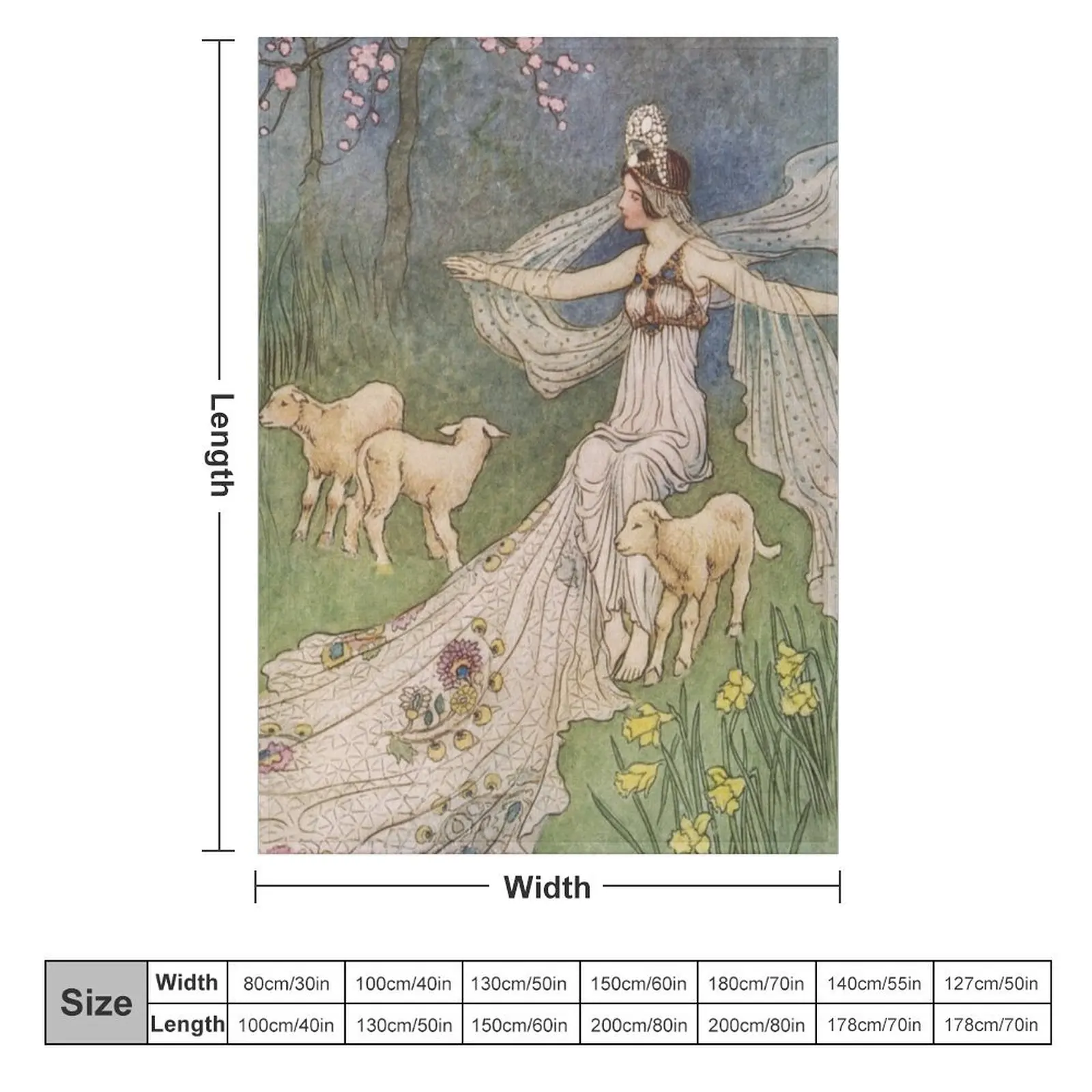 Goddess of Springtime with lambs vintage illustration - Warwick Goble Throw Blanket cosplay anime Heavy Blankets