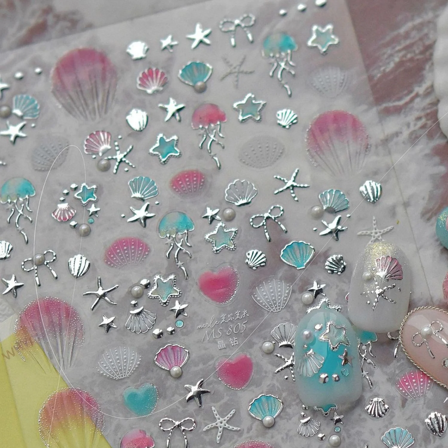 Dizzying Shell Coral Dolphin Starfish Heart Jellyfish Water Bubbles Ocean Adhesive Nail Art Decorations Stickers Manicure Decals